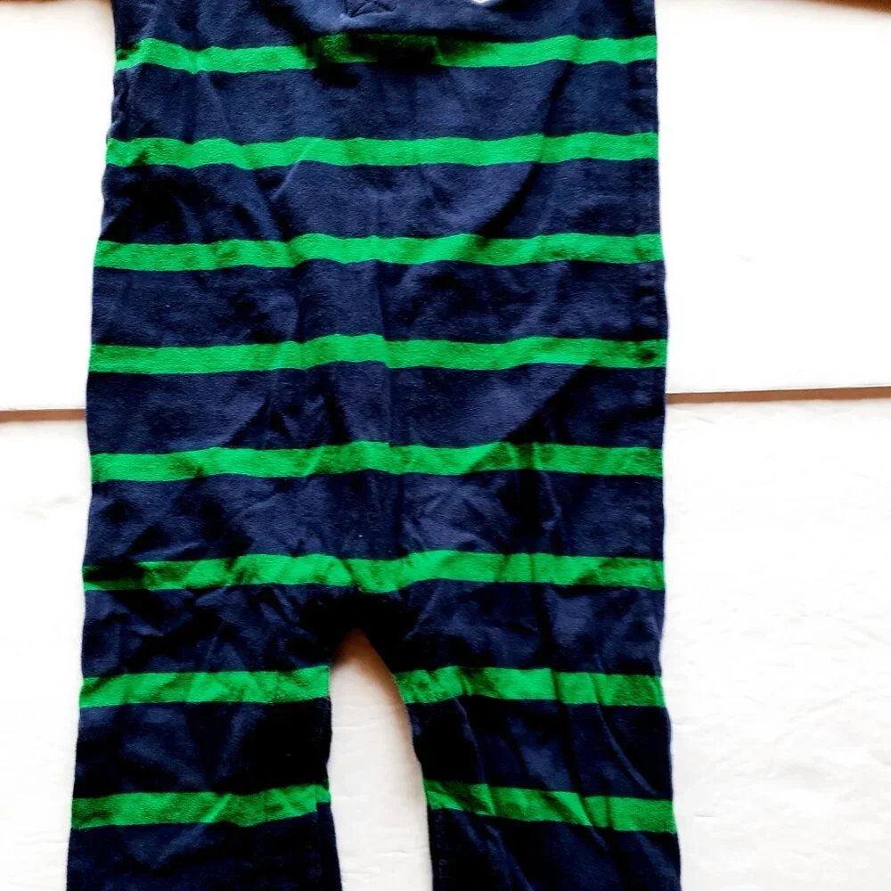 Carter's Boys Romper Navy Green Stripe Long Sleeve Soccer Jumpsuit 18 Months